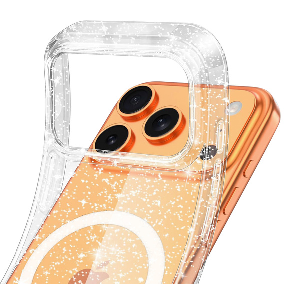 Etui do iPhone 17 Pro Max, do MagSafe, brokat - przezroczyste