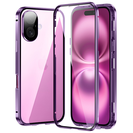 Etui do iPhone 16, Magnetic Dual Glass, fioletowe