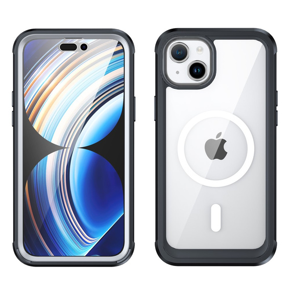 Etui do iPhone 15 Plus, Pancerne Full Protect 360° do MagSafe, szkło na ekran, czarne