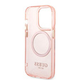 Etui GUESS do iPhone 14 Pro, Gold Outline Translucent MagSafe, różowe