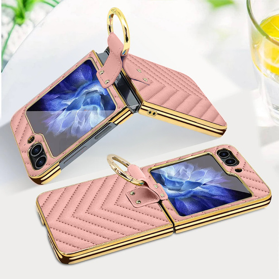 Etui do Samsung Galaxy Z Flip7 FE / Z Flip6, Leather Ring, różowe