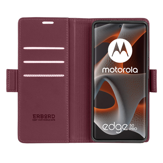 Etui do Motorola Edge 50 Pro, ERBORD Glossy Litchi, portfel z klapką, czerwone
