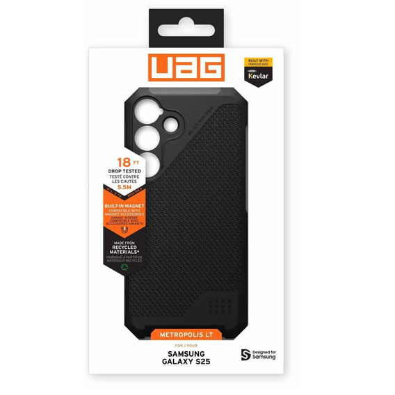 Etui Urban Armor Gear do Samsung Galaxy S25, Metropolis LT MagSafe Kevlar, czarne