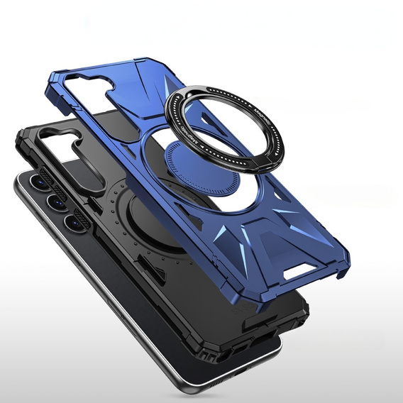 Etui do Samsung Galaxy S24, pancerne z podstawką i blaszką do uchwytu, niebieskie