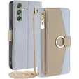 Etui z klapką do Samsung Galaxy M34 5G, Wallet Zipper Pocket, z lusterkiem, niebieskie