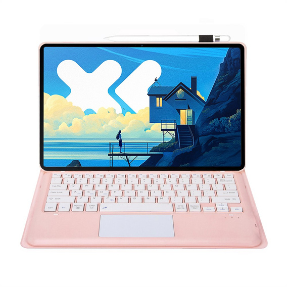 Eleganckie etui z klawiaturą i touchpadem do Lenovo Idea Tab Pro – różowe