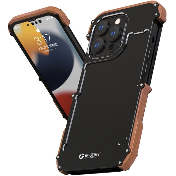 Etui R-JUST do iPhone 13 Pro, Alu Wood Bumper, czarne