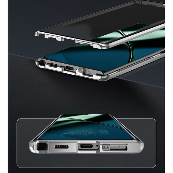 Etui do OnePlus 12 5G, Magnetic Dual Glass, srebrne