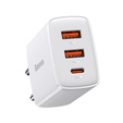 Baseus Compact PD 30W – ładowarka sieciowa z 3 portami (1x USB-C, 2x USB-A), biała
