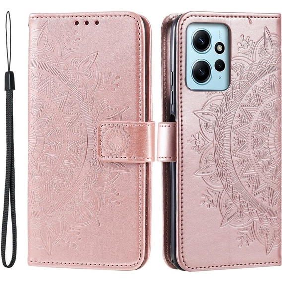 Etui z klapką do Xiaomi Redmi Note 12 4G, Mandala, różowe rose gold
