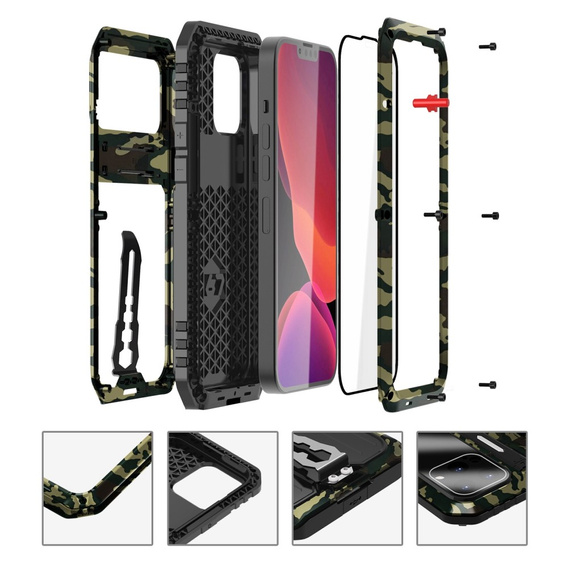 Etui pancerne do iPhone 14 Pro, Metal Hybrid, kamuflaż