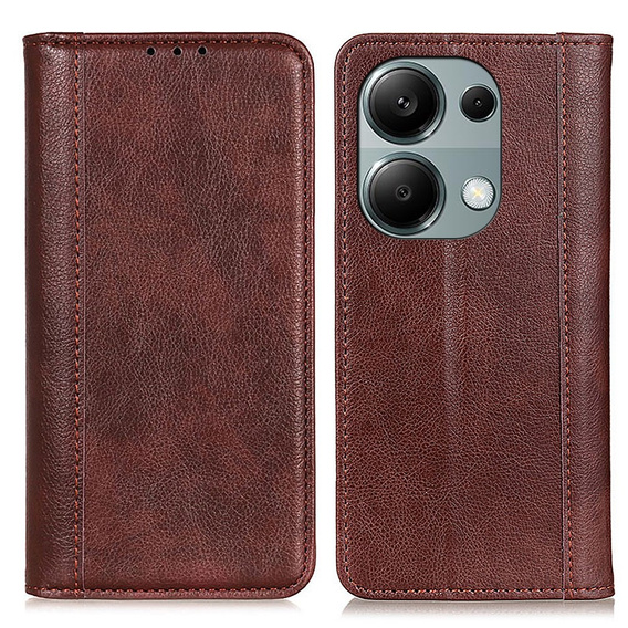 Etui do Xiaomi Redmi Note 13 Pro 4G / Xiaomi Redmi Note 14S / Xiaomi Poco M6 Pro 4G, Wallet Litchi Leather, brązowe