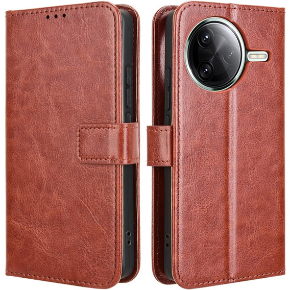 Etui z klapką do Xiaomi Poco F7 Pro, Crazy Horse Wallet, brązowe