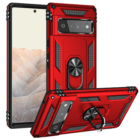 Etui pancerne do Google Pixel 6 Pro, Nox Case Ring, czerwone