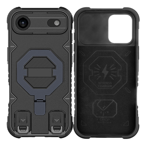Etui do iPhone 17 Air, do MagSafe, pancerne z podstawką, czarne