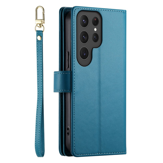 Etui z klapką do Samsung Galaxy S25 Ultra, Wallet Zipper Pocket, niebieskie