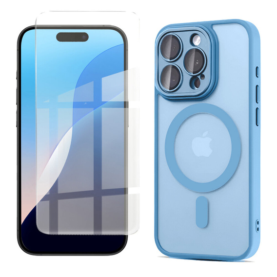 Etui do iPhone 16 Pro, do MagSafe, ERBORD Matt Case, niebieski + Szkło na ekran