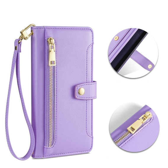 Etui z klapką do Xiaomi Redmi Note 13 Pro+, Wallet Zipper Pocket, fioletowe