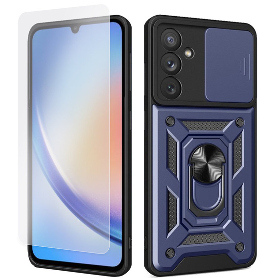Zestaw Etui pancerne do Samsung Galaxy A34 5G, Nox Camera Slide, Niebieskie + szkło