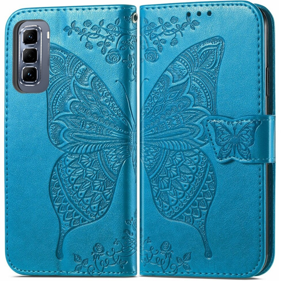 Etui z klapką do Infinix Hot 50 Pro+ 4G, Butterfly, niebieskie