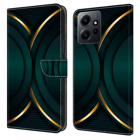 Etui z klapką do Xiaomi Redmi Note 12 4G, Wallet, Contour zielone / złote