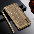 Etui z klapką do Samsung Galaxy A36 5G, Wallet Zipper Pocket Glittery, złote