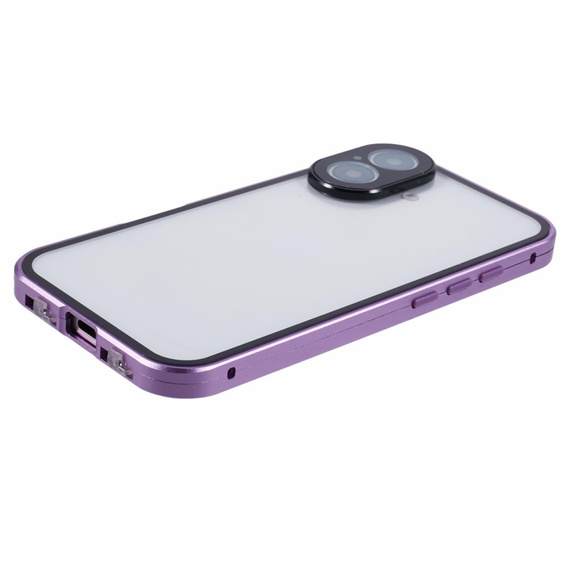 Etui do iPhone 16, Magnetic Dual Glass, fioletowe