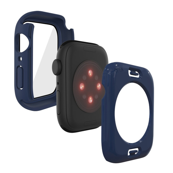 2w1 Etui + Szkło Hartowane do Apple Watch 7/8/9 45MM, Granatowe