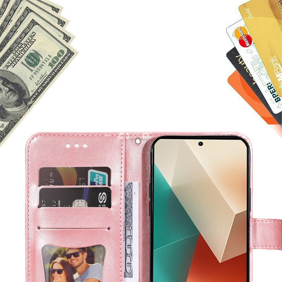 Etui z klapką do Xiaomi Redmi Note 13 5G, Mandala, różowe rose gold