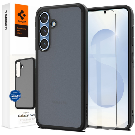 Etui Spigen do Samsung Galaxy S25+ Plus, Ultra Hybrid, czarne / matowe + Szkło Hartowane 9H