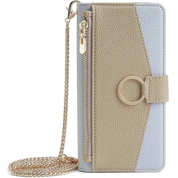 Etui z klapką do Honor Magic 6 Lite 5G, Wallet Zipper Pocket, z lusterkiem, brązowe