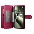 Etui z klapką do Xiaomi 14T, Wallet Zipper Pocket, czerwone