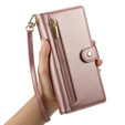 Etui z klapką do iPhone 16 Pro Max, Wallet Zipper Pocket, różowe