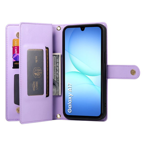 Etui z klapką do Samsung Galaxy A17 5G, Wallet Zipper Pocket, portfelowe, fioletowe