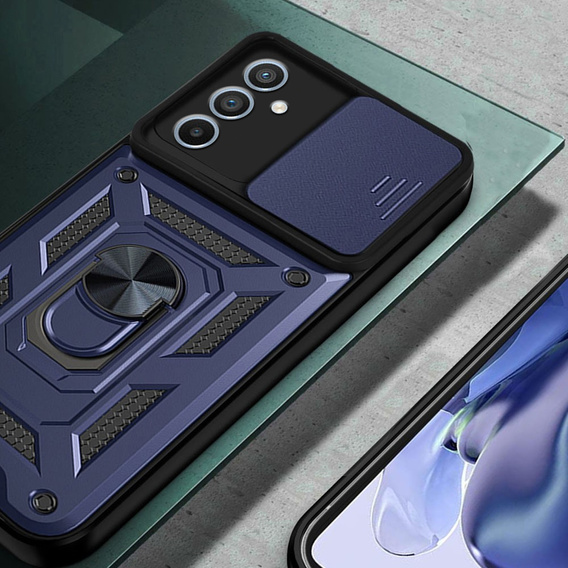 Zestaw Etui pancerne do Samsung Galaxy A34 5G, Nox Camera Slide, Niebieskie + szkło