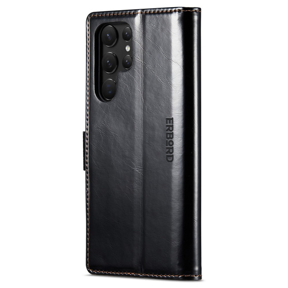Etui z klapką do Samsung Galaxy S23 Ultra, ERBORD Waxy Wallet, czarne
