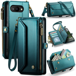 Etui CaseMe do Google Pixel 9a – portfelowe z zamkiem i paskami, zielone
