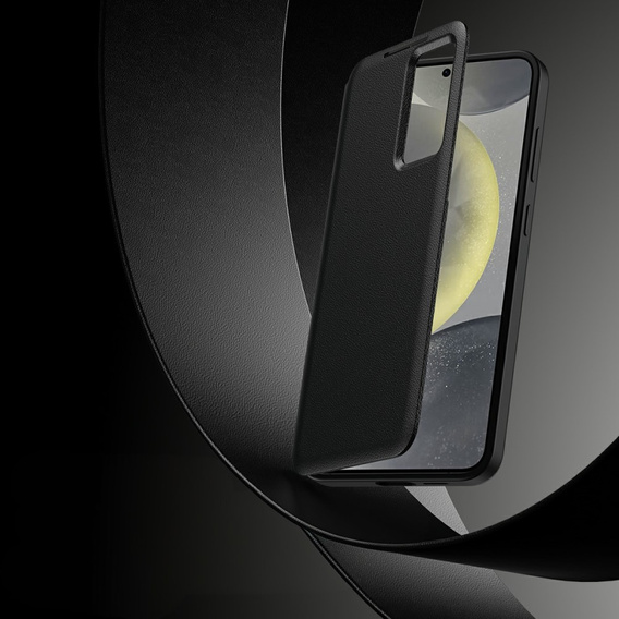 Etui do Samsung Galaxy S25 Edge – skórzane z okienkiem Smart View i kieszenią na kartę, czarne