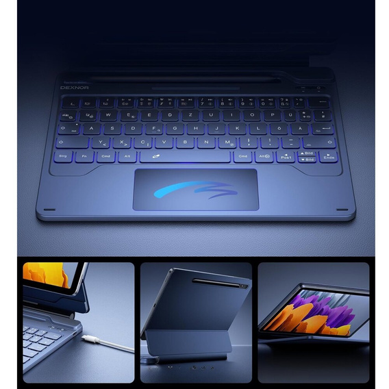 Etui z klawiaturą do Samsung Galaxy Tab S9 / S9 FE / S10 FE, Dexnor Magnetic Keyboard Touchpad, niebieskie