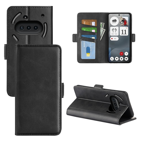Etui z klapką do Nothing Phone 3a, Leather Wallet, czarne