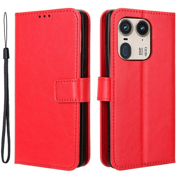Etui z klapką do Motorola Edge 50 Ultra, Crazy Horse Wallet, czerwone