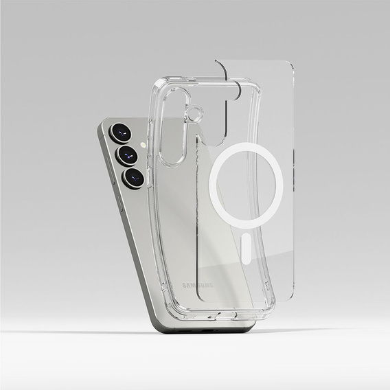 Etui Ringke do Samsung Galaxy S25, Fusion MagSafe, Przezroczyste + Szkło Hartowane 9H