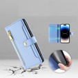 Etui z klapką do iPhone 14 Pro, Wallet Zipper Pocket, niebieskie
