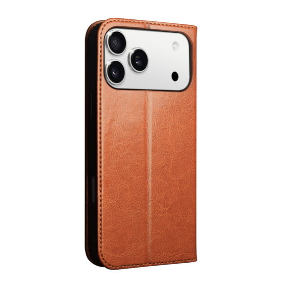 Etui ze skóry z klapką QIALINO Genuine Cow Leather do iPhone 17 Pro Max, brązowy