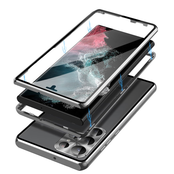 Etui do Samsung Galaxy S23 Ultra, Magnetic Dual Glass, srebrne