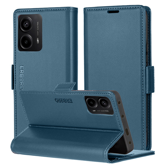 Etui do Motorola Moto G24 / G24 Power / G04, ERBORD Glossy Litchi, portfel z klapką, niebieskie