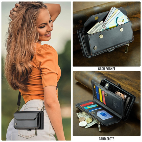 Etui CaseMe do Google Pixel 9a – portfelowe z zamkiem i paskami, czarne