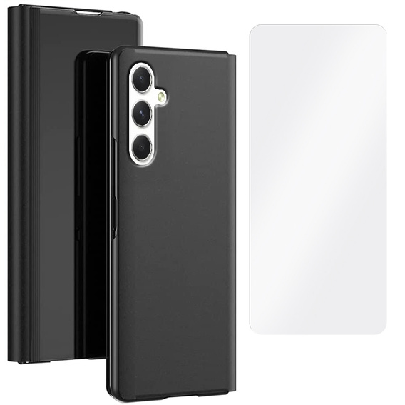 Zestaw Etui do Samsung Galaxy A54, Clear View z klapką, Czarne + szkło
