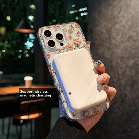Etui magnetyczne z kwiatowym, laserowym wzorem do iPhone 16 Pro