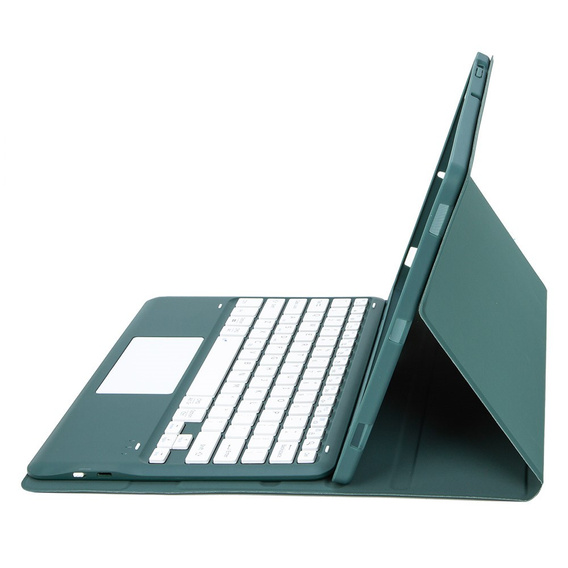 Etui z klawiaturą do Samsung Galaxy Tab S9+, Leather Pen Slot TouchPad, ciemnozielone